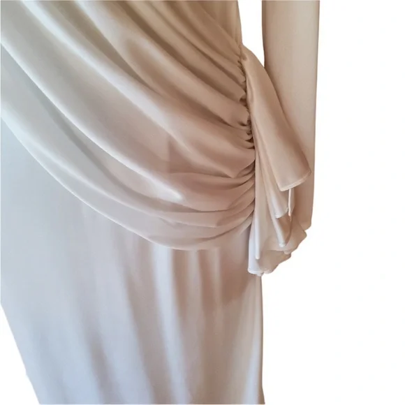 1970s Diamond's Run White & Gold Metallic Lace Dre - Picture 3 of 6